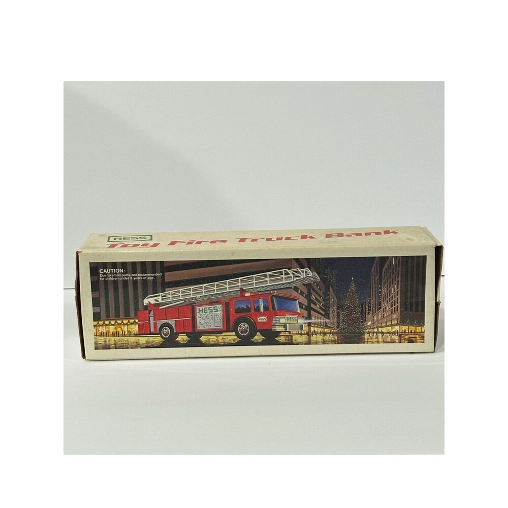 RARE 1986 Hess Fire Truck Bank Vintage Red Toy Coin Bank With Aerial Ladder